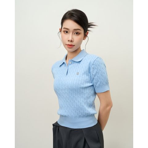 [LOHNT] Áo Polo nữ cao cấp thiết kế vặn thừng phong cách Hàn Quốc/ Polo shirt - Cable - Short sleeve - LT002