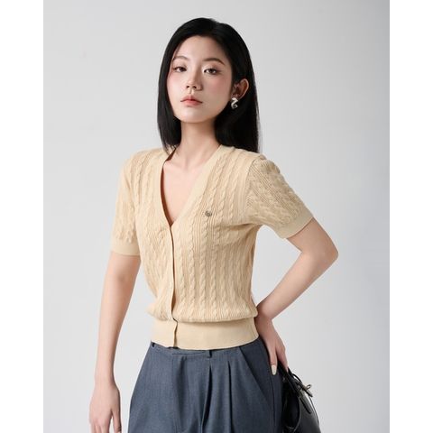 [LOHNT] Áo Cardigan nữ cổ V, dệt gân Hàn Quốc cao cấp/ V-neck - Cable - Cardigan - LT009