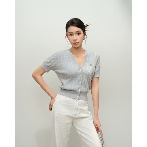 [LOHNT] Áo Cardigan nữ cổ V, dệt gân Hàn Quốc cao cấp/ V-neck - Cable - Cardigan - LT009