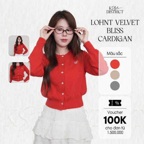 [ LOHNT ] Áo cardigan nữ VELVET BLISS cổ tròn cúc bấm Hàn Quốc cao cấp