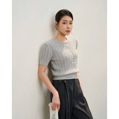 [LOHNT] Áo cardigan nữ cổ tròn, dệt gân Hàn Quốc cao cấp/ Round-neck - Cable - Cardigan - LT005