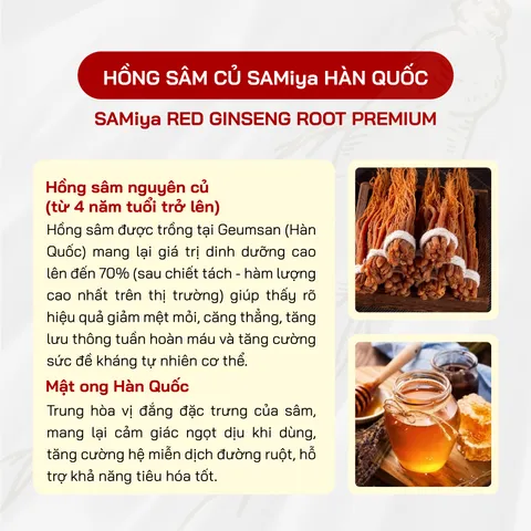 Hồng Sâm Củ Mật Ong SAMiya Hàn Quốc - hỗ trợ tăng cường sức khỏe, giảm mệt mỏi và nâng cao sức đề kháng