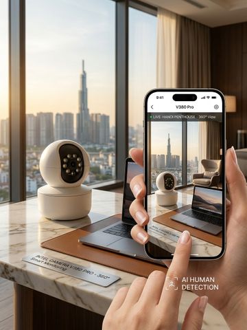 Camera wifi gia đình, xoay 360°, dùng app V360 Pro, có quay đêm