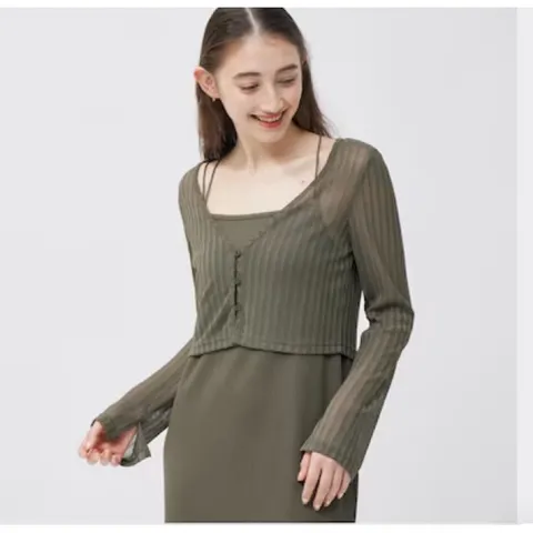 Set váy hai dây và  áo cardigan lưới mỏng Gu Japan
