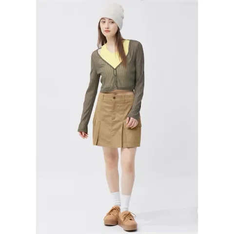 Set váy hai dây và  áo cardigan lưới mỏng Gu Japan