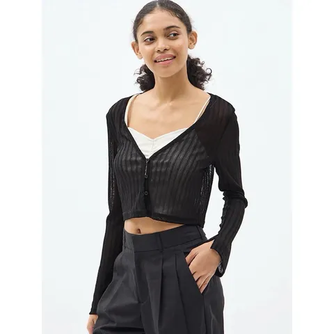 Set váy hai dây và  áo cardigan lưới mỏng Gu Japan
