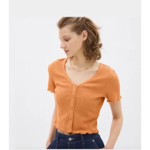 Áo sơ mi croptop cổ tim Gu Japan 634066