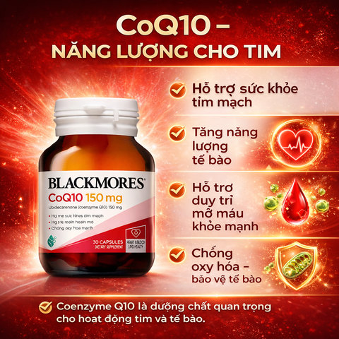 Viên Uống Hỗ Trợ Sức Khỏe Tim Mạch, Blackmores CoQ10 150mg 30 Viên – Bổ Sung Coenzyme Q10 Úc