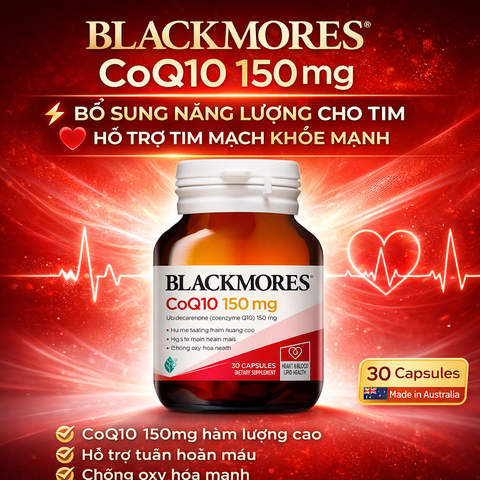 Viên Uống Hỗ Trợ Sức Khỏe Tim Mạch, Blackmores CoQ10 150mg 30 Viên – Bổ Sung Coenzyme Q10 Úc