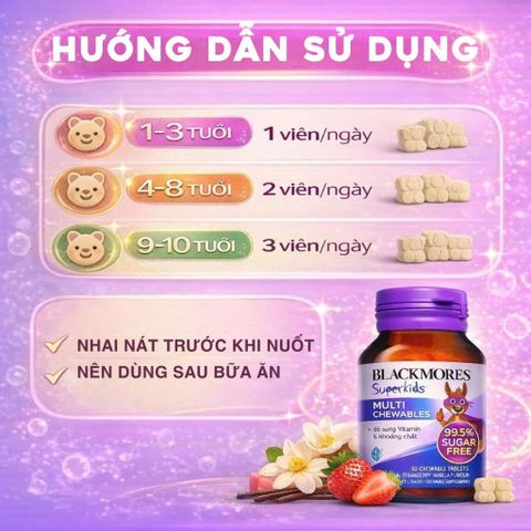 Viên Nhai Vitamin Tổng Hợp Cho Bé Blackmores Superkids Multi Chewables ÚC 60 Viên