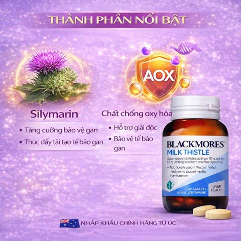 Viên Uống Blackmores Milk Thistle – Hỗ Trợ Chức Năng Gan, Giải Độc Gan – Lọ 60 Viên