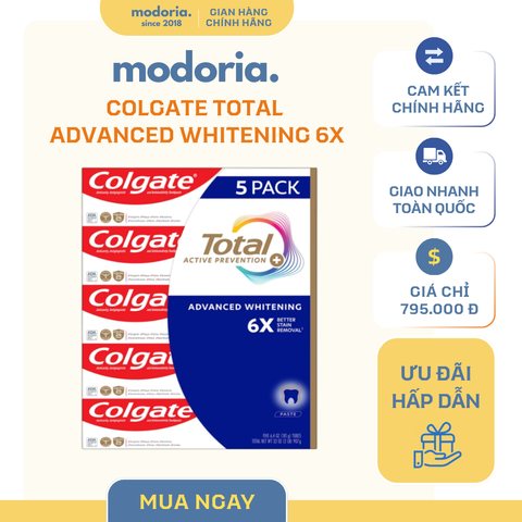 [modoria.] Kem đánh răng Colgate Total Advanced Whitening 181g x 5 tuýp Mỹ