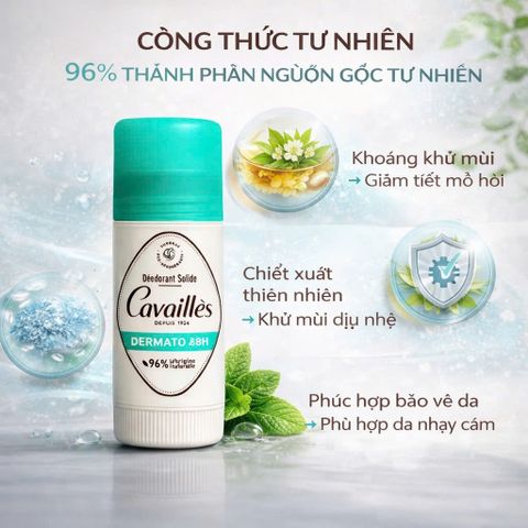 Lăn Khử Mùi Rogé Cavaillès Dermato 40ml Cho Da Nhạy Cảm - Hiệu Quả 48H, Dạng Sáp Hương Trà Xanh, Không Cồn, 96% Thành Phần Tự Nhiên