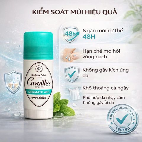 Lăn Khử Mùi Rogé Cavaillès Dermato 40ml Cho Da Nhạy Cảm - Hiệu Quả 48H, Dạng Sáp Hương Trà Xanh, Không Cồn, 96% Thành Phần Tự Nhiên