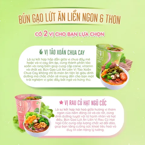 Thùng 24 ly bún gạo lứt ăn liền NGON & THON - Vị rau củ hạt ngũ cốc thuần chay healthy eatclean