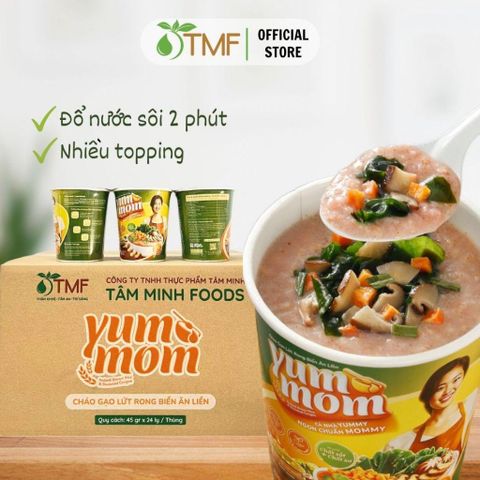 Thùng 24 ly cháo gạo lứt rong biển yến mạch Yummom - Giảm cân ăn liền tiện lợi cho sức khỏe và vị ngon tự nhiên