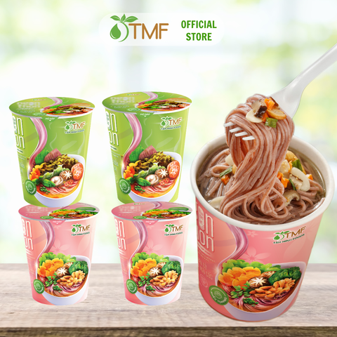 Combo mix 4 ly bún gạo lứt ăn liền NGON & THON - Vị rau củ hạt ngũ cốc & vị tảo xoắn chua cay thuần chay