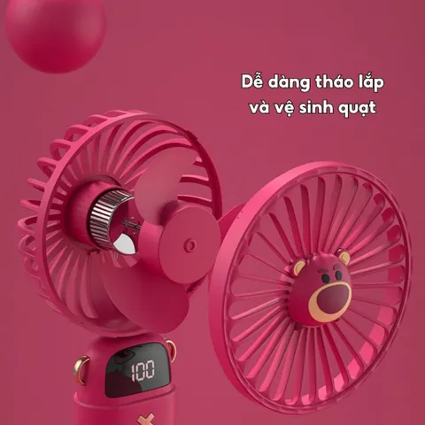 Quạt cầm tay Disney DS18, màn hình led, 5 mức độ gió sử dụng đến 8 tiếng kèm dây đeo và chân đế