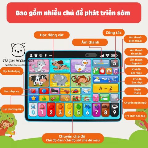 Máy tính bảng đồ chơi cho bé 3 ngôn ngữ đồ chơi giáo dục sớm đa chức năng cho trẻ em thegioidochoi1104