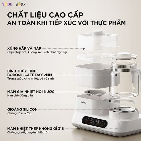 Máy Hâm Sữa Tiệt Trùng Bear 1.3L Đun Nước Pha Sữa Cho Bé Máy Tiệt Trùng Vệ Sinh Bình Nước WW-5H12V78
