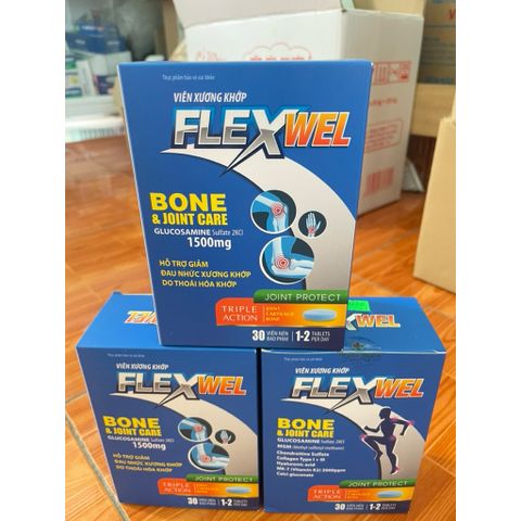 Viên Xương Khớp FLEXWEL ( Glucosamin 1500mg) bổ sung chất nhầy dịch khớp ( hộp 30 viên)