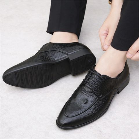 Giày da nam buộc dây dâp vân DAVINCIA giá rẻ, giày tây thiết kế thời trang đế cao su chống trơn trượt G52