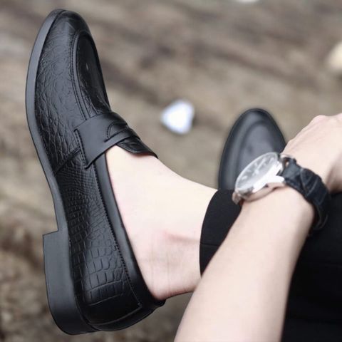 Giày tây nam da mềm DAVINCIA, Giầy công sở chất liệu da PU mềm dâp vân sắc nét gắn băng đai hình cánh én G10