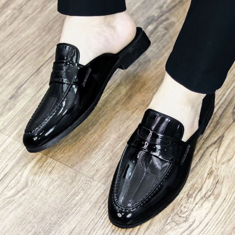Sục nam da bóng kính DAVINCIA, Giày sục da mềm đế cao su đúc nguyên khối chống trơn trượt có khâu G37
