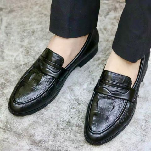 Giày tây nam da mềm DAVINCIA, Giầy công sở chất liệu da PU mềm dâp vân sắc nét gắn băng đai hình cánh én G10