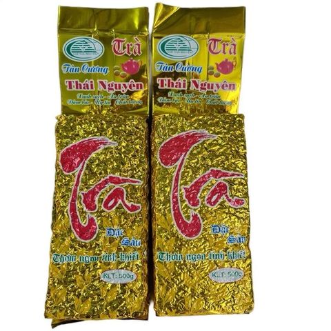 1 kg (2 gói, mỗi gói 0.5kg) Trà xanh móc câu Thái Nguyên truyền thống (gói vàng chữ đỏ)