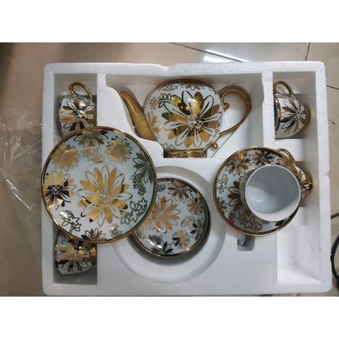 Bộ Tách Trà Nhũ Vàng 1 Ấm Kèm 6 Tách Có Hộp Đựng Làm Quà Tặng Lễ Tết
