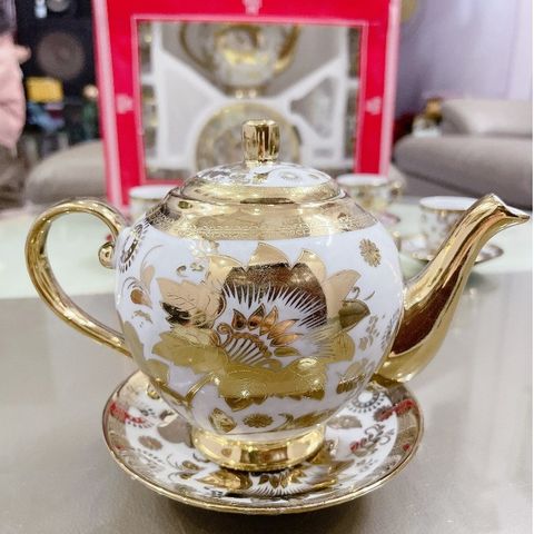 Bộ Tách Trà Nhũ Vàng 1 Ấm Kèm 6 Tách Có Hộp Đựng Làm Quà Tặng Lễ Tết