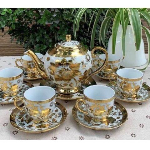Bộ Tách Trà Nhũ Vàng 1 Ấm Kèm 6 Tách Có Hộp Đựng Làm Quà Tặng Lễ Tết
