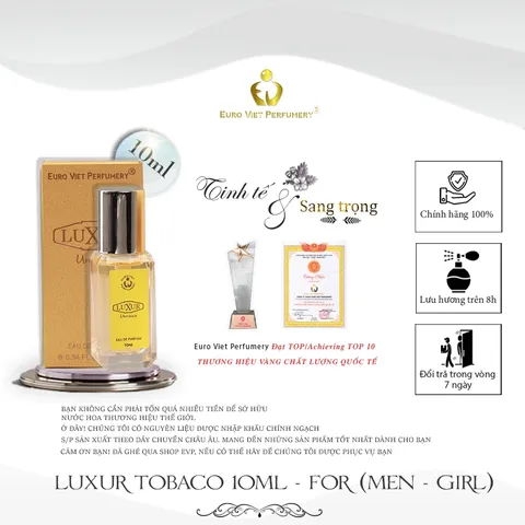 Nước Hoa Nam, Nữ Cao Cấp EU, LUXUR TOBACO Euro Viet Perfumery 10ml