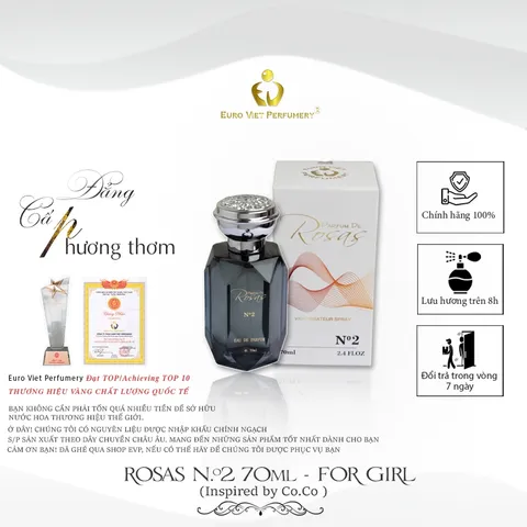Nước hoa nữ ROSAS N.2 Thanh Lịch, Sang Trọng, Gợi Cảm Lưu Hương 7-12 Tiếng 10ml 70ml