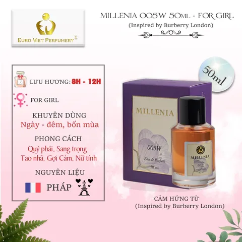 Nước Hoa Nữ MILLENIA 005W Tao Nhã, Gợi Cảm, Nữ Tính Lưu Hương 7-12 Tiếng Euro Viet Perfumery 50ml