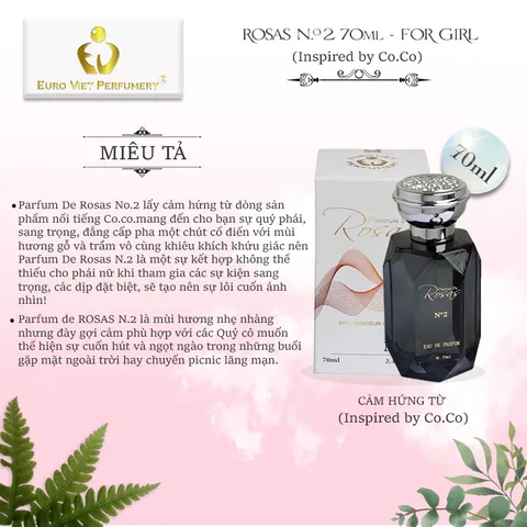 Nước hoa nữ ROSAS N.2 Thanh Lịch, Sang Trọng, Gợi Cảm Lưu Hương 7-12 Tiếng 10ml 70ml