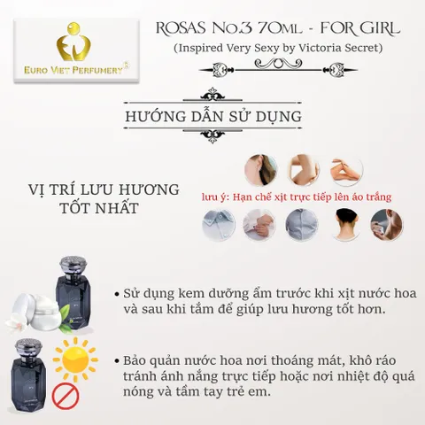 Nước Hoa Nữ Cao Cấp ROSAS No3 Quyến Rũ, Ngọt Ngào, Nóng Bỏng Lưu Hương 7-12 Tiếng 70ml