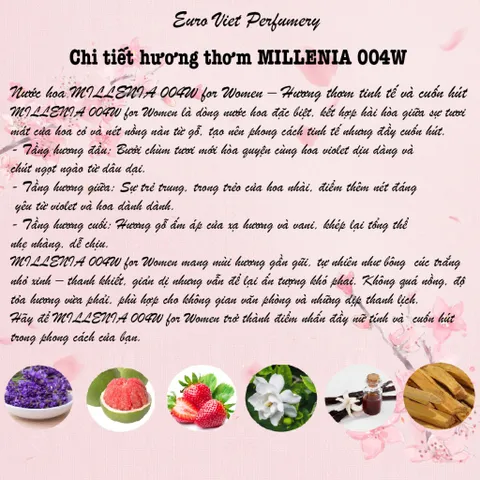 Nước Hoa Nữ Cao Cấp MILLENIA 004W Tươi Mát, Nhẹ nhàng, Trẻ trung Eau De Parfum Lưu Hương 6 - 8 tiếng 50ml
