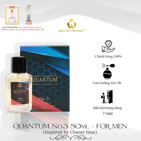 Nước Hoa Nam Cao Cấp QUANTUM No3 Nam Tính, Lịch Lãm, Bí Ẩn Lưu Hương 7-12 Tiếng 50ml