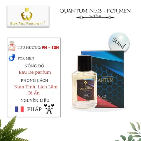 Nước Hoa Nam Cao Cấp QUANTUM No3 Nam Tính, Lịch Lãm, Bí Ẩn Lưu Hương 7-12 Tiếng 50ml