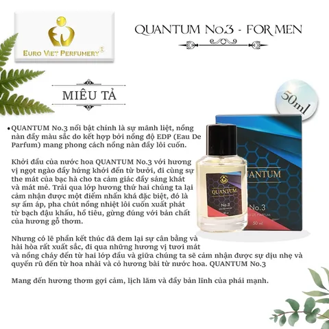 Nước Hoa Nam Cao Cấp QUANTUM No3 Nam Tính, Lịch Lãm, Bí Ẩn Lưu Hương 7-12 Tiếng 50ml