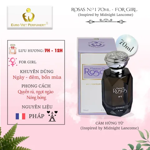Nước Hoa Nữ ROSAS N.1 Quyến Rũ, Ngọt Ngào, Nóng Bỏng Lưu Hương 7-12 Tiếng 70ml