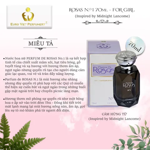 Nước Hoa Nữ ROSAS N.1 Quyến Rũ, Ngọt Ngào, Nóng Bỏng Lưu Hương 7-12 Tiếng 70ml