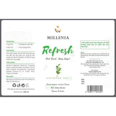 Nước Rửa Tay Sát Khuẩn Hương Nước Hoa Refresh MILLENIA Euro Viet Perfumery