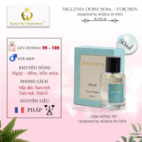 Nước hoa ham cao cấp MILLENIA 001M thơm lâu nam tính, tinh tế, tươi mát lưu hương 7-12 Tiếng 50ml