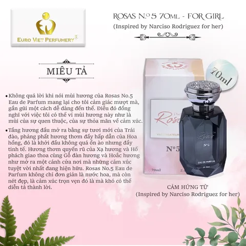 Nước Hoa Nữ Rosas No.5 Nữ Tính Tươi Mới, Gợi Cảm Lưu Hương 7-12 Tiếng 70ml