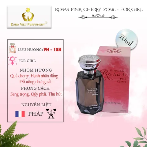 Nước Hoa Nữ Cao cấp Rosas Pink Cherry Sang trọng, Qúy phái, Thu hút Lưu Hương 7-12 tiếng 10ml, 70ml