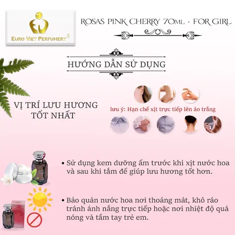Nước Hoa Nữ Cao cấp Rosas Pink Cherry Sang trọng, Qúy phái, Thu hút Lưu Hương 7-12 tiếng 10ml, 70ml