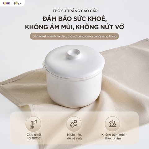 Nồi nấu chậm 0.8L Bear EST-085DH, nấu cách thuỷ, giữ vị ngọt của thực phẩm
